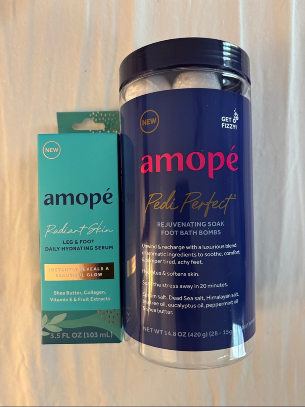 Amope Pedi Perfect Foot Bath Bombs and Radiant Skin Leg & Foot Serum